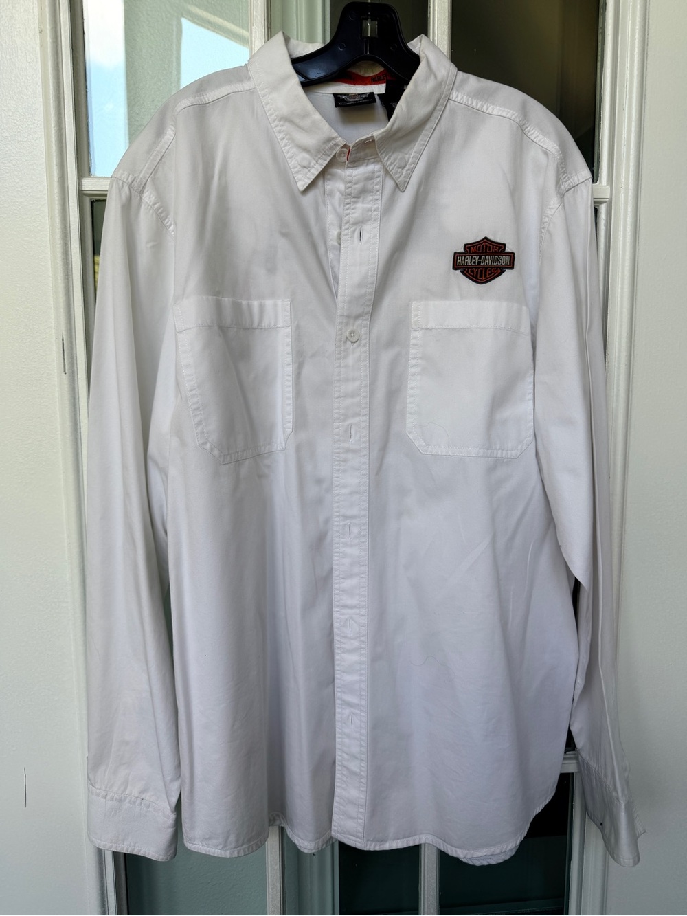 Harley-Davidson White Long Sleeve Button-Down Shirt with Logo Patch